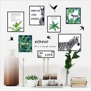 Nordic zebra and tropical plant wall decals set with motivational quotes for home decor