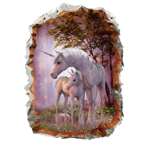 3D cartoon white unicorns wall sticker with broken wall effect for kids bedroom decor