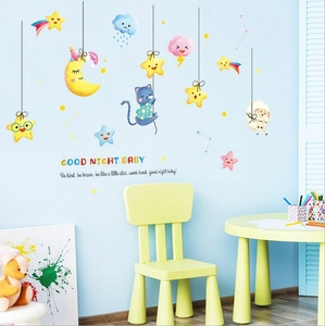 Cartoon moon stars and clouds wall stickers for kids nursery bedroom decor
