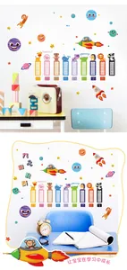 Detail view of colorful cartoon animal multiplication table wall stickers for kids rooms