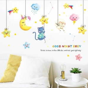 Cartoon moon stars and clouds self-adhesive wall stickers for nursery and kids bedroom decor