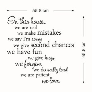 Black 'In This House' motivational wall sticker for living room decor, size 55.8 x 55.8 cm