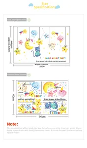 Detailed size chart showing moon and stars wall sticker layout for kids' rooms
