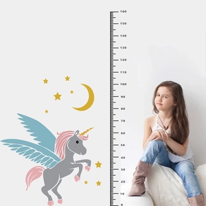 Cartoon Unicorn Growth Chart Wall Sticker Removable PVC Kids Room Height Measurement Decal With Moon Stars For Nursery Decor