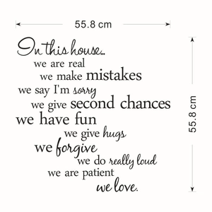 Sticker mural In This House citation anglaise en vinyle décor maison 55,8 x 55,8 cm