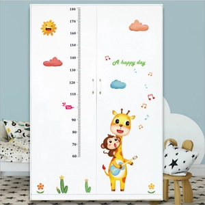 Adesivo murale metro per bambini con giraffa e scimmia per decorazione cameretta