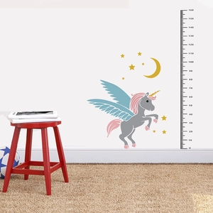Detailed view of unicorn height growth chart wall sticker measuring from 0 to 160cm