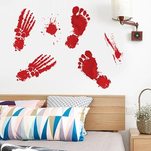 Halloween Blood Handprint Footprint Wall Sticker Horror PVC Window Cling Red Bloody Splatter Decals For Party Home Decor