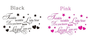 Twinkle Little Star vinyl wall decal set in black and pink for nursery room decoration