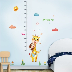 Adesivo murale metro per bambini con giraffa e scimmia scala da 60 a 180cm altezza