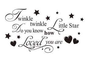 Detailed black Twinkle Twinkle Little Star wall sticker with stars and heart elements