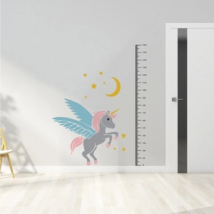Unicorn growth height chart wall sticker for kids room with stars and moon 0-160cm