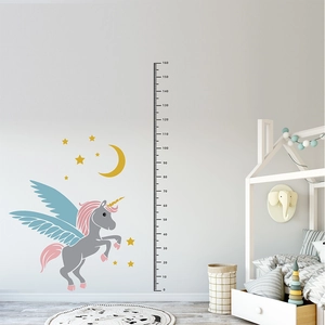 Self-adhesive unicorn height growth chart with stars and moon for kids room decor