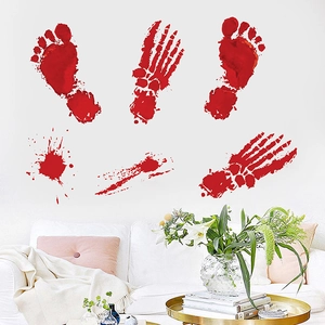 Spooky Halloween wall decals with bloody footprints and handprints for window and home decoration