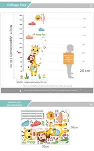 Tabella taglie dettagliata per adesivo giraffa con scala graduata da 60 a 180 cm