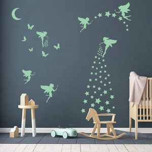 Luminous fairy wall decals with stars and moon for children room glowing decoration