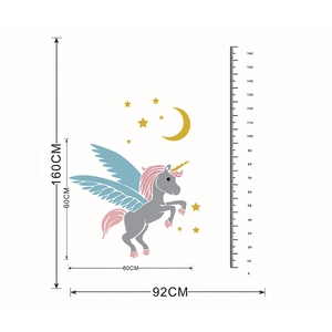 Detail view of 0-160cm unicorn height chart wall sticker with measurement dimensions