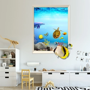 3D ocean world wall sticker with dolphins and sea turtles for home decoration
