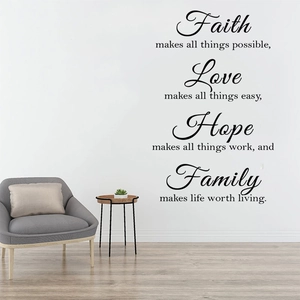 Adesivi murali in vinile Faith Love Family per decorazione moderna della casa e ufficio