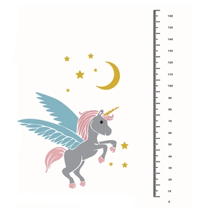 Self-adhesive unicorn height growth chart wall decal with stars and moon for kids room