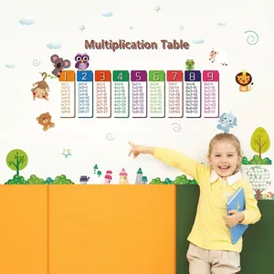 Colorful multiplication table wall sticker with cartoon animals for kids learning