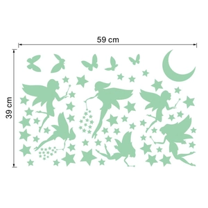 Detailed wall sticker layout with fairy and stars motifs measuring 59cm by 39cm size