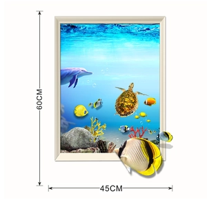 3D ocean world wall sticker with dolphins and turtles, dimensions 60cm by 45cm