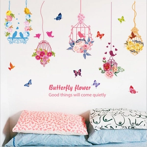 Modern floral birdcage and butterfly wall stickers for home living room decor