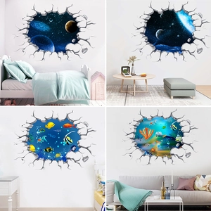 3D Kreative Wanddurchbruch Aufkleber Weltraum Galaxie Unterwasserwelt PVC Wasserdicht Abnehmbare Wandtattoos Für Kinderzimmer Deko