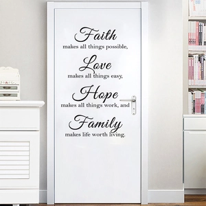 Adesivi murali Faith Love Hope Family in vinile per decorazione porta della camera