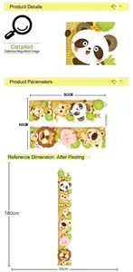 Sticker mural règle de croissance animaux panda tigre lion pour déco chambre enfant