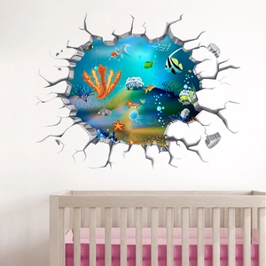 3D Ozean Wandtattoo mit Korallen und Fischen für die Dekoration im Kinderzimmer