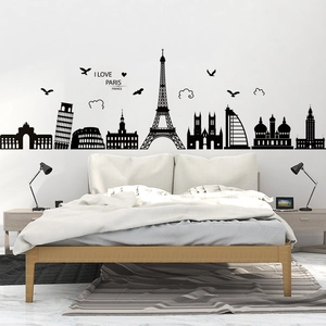Black PVC World Landmarks Silhouette Wall Stickers Removable DIY Decal Paris Eiffel Tower For Living Room Home Decor