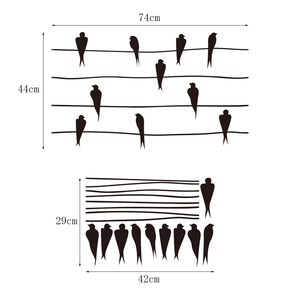 Modern black birds on wire silhouette wall decal for living room decoration 74x44cm