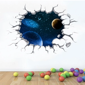 Detaillierter 3D-Wandaufkleber mit realistischem Weltraum-Galaxie-Effekt durch Wandbruch