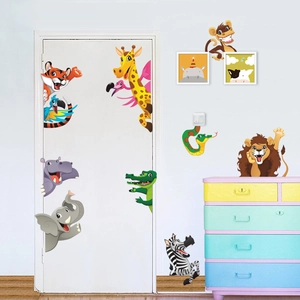 Cute Cartoon Animal Wall Stickers PVC Removable Waterproof Lion Elephant Zebra Mural Decals For Kids Room Nursery Kindergarten