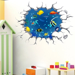 3D Ozean Wandtattoo mit tropischen Fischen und Korallen für Kinderzimmer Dekoration