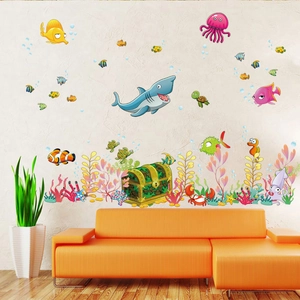Cartoon Ocean World Sea Life Wall Stickers Waterproof PVC Removable Decals For Kids Room Nursery Bedroom Playroom Decor