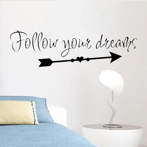 Follow Your Dreams vinyl wall decal with heart arrow for modern home bedroom decoration