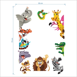 Cartoon forest animals wall stickers set with lion and giraffe for kids room, 55x75cm