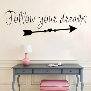 Black Follow Your Dreams English Quote Wall Sticker Modern Removable PVC Waterproof Wall Decal For Bedroom Living Room Decoration