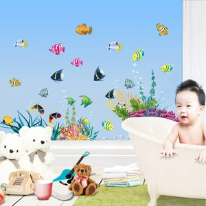 Ocean theme wall stickers with colorful tropical fish and coral for children room decor