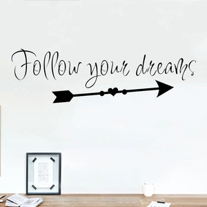 Follow Your Dreams minimalist black wall sticker with heart arrow for home decor