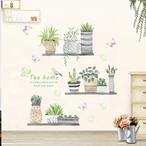 Watercolor Potted Plants PVC Wall Sticker Removable Green Leaf Butterfly Decal For Living Room Bedroom Office Home Decor