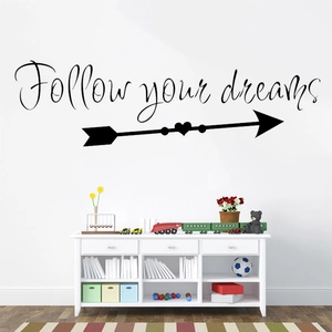 Follow Your Dreams vinyl wall decal with arrow and heart for home office decor