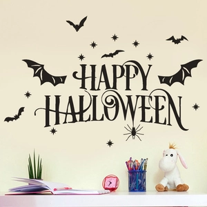 Autocollants muraux Halloween avec chauves-souris noires et étoiles pour le salon
