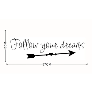 Follow Your Dreams wall decal dimensions 57x15cm with elegant arrow heart design