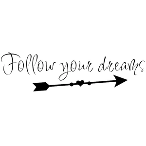 Follow Your Dreams minimalist wall decal with artistic black feather arrow and heart design