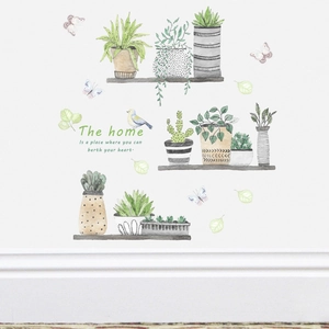 Potted plants wall stickers with butterflies and inspirational quotes for home decor