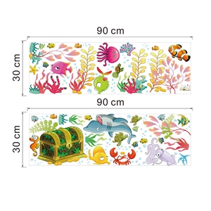 Detail view of underwater world wall stickers for kids rooms with sea creatures and corals